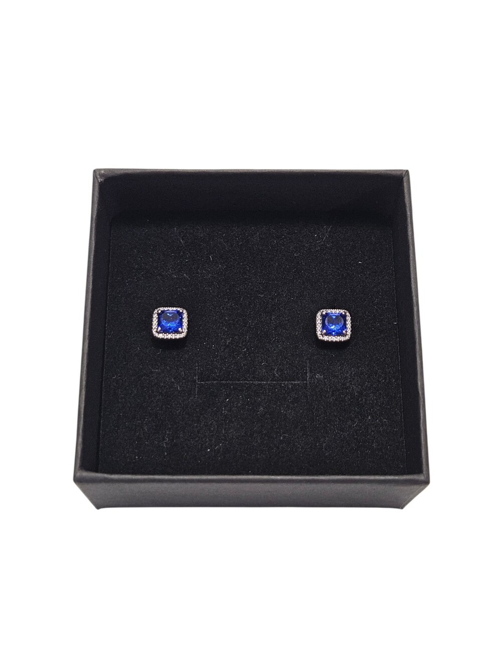 Pandora S925 ALE Blue Square Halo Stud Earrings